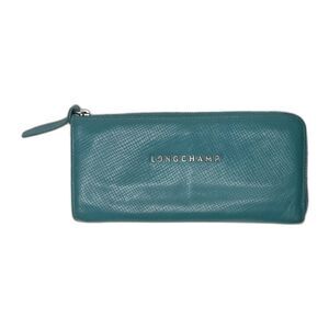 Longchamp Teal Blue Faux Reptile Skin Print Zip Up Multi-Pocket Wallet